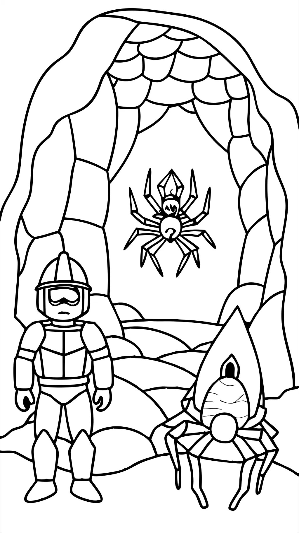 color page for soldier and spider in cave printable easy